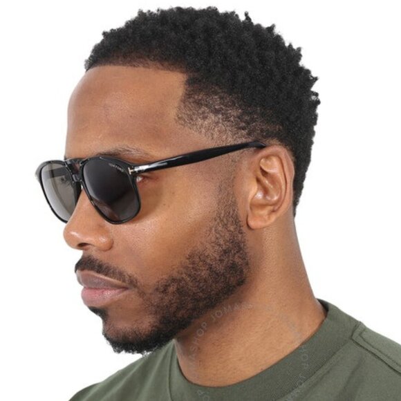 Tom Ford Men Sunglasses Shiny Black Smoke Pilot FT1000/S PIERRE 01A BRAND NEW - Picture 13 of 13